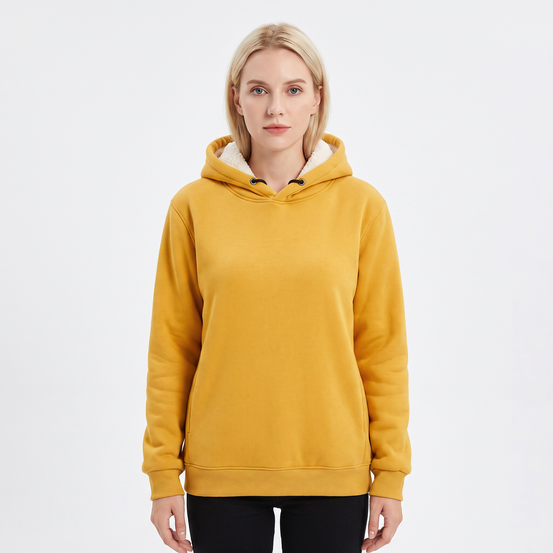 Unisex Fleece Lined Hoodie Thick Lambswool Warm Pullover