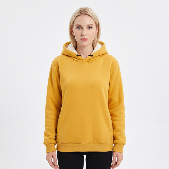 Unisex Fleece Lined Hoodie Thick Lambswool Warm Pullover