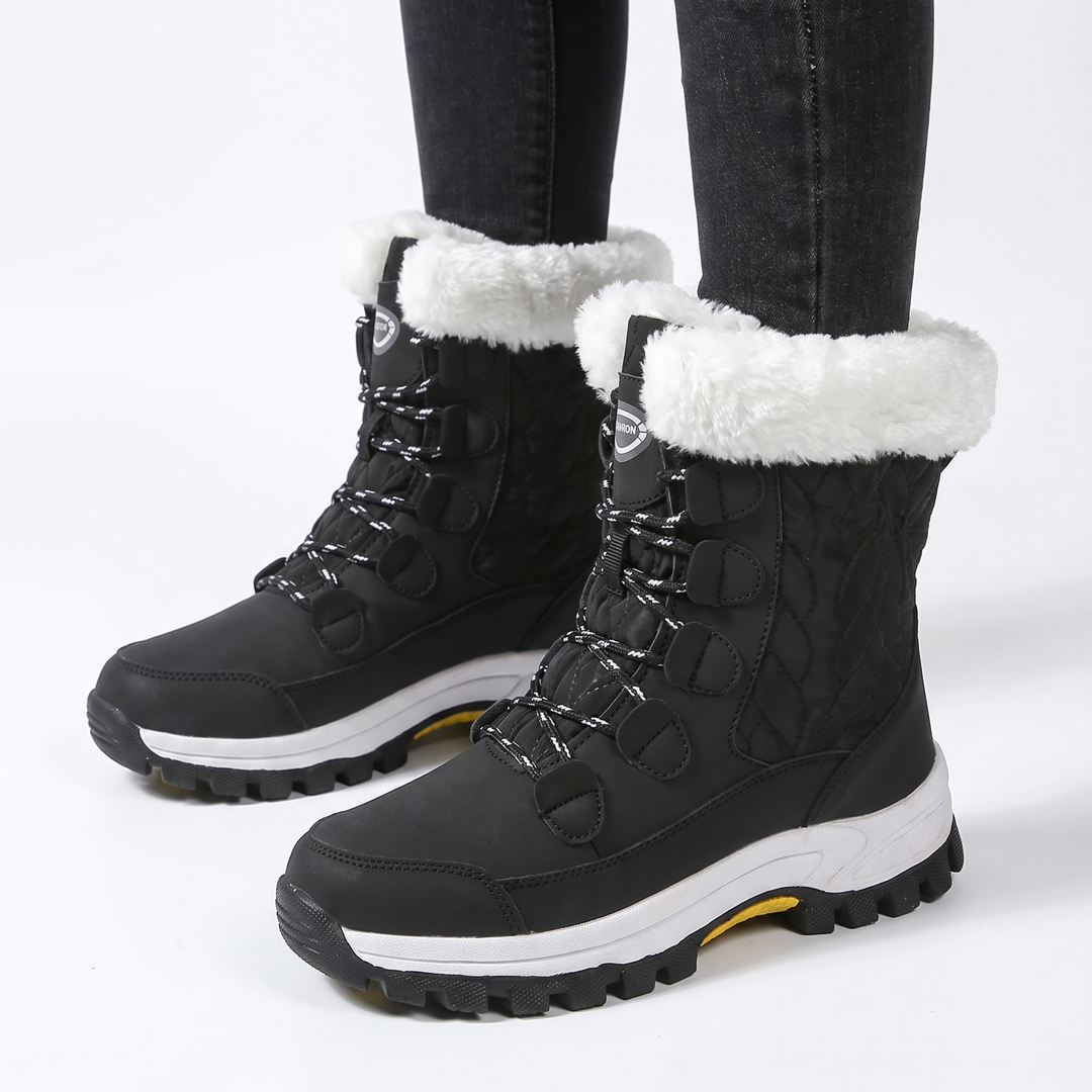 Women's Fur Trim Snow Boots Waterproof Quilted Winter Boots