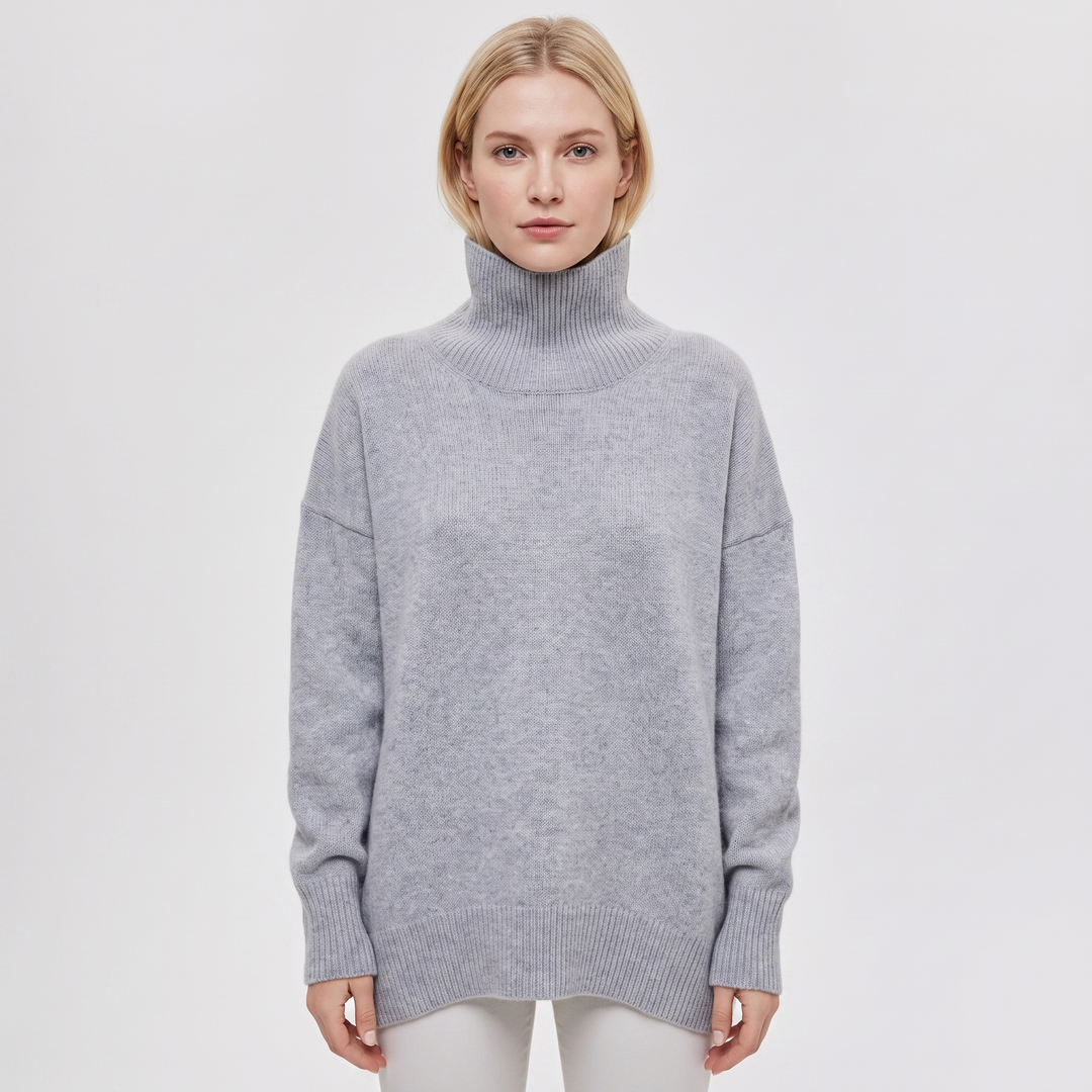 Women's Turtleneck Sweater Short Sleeve Oversized Knit Pullover