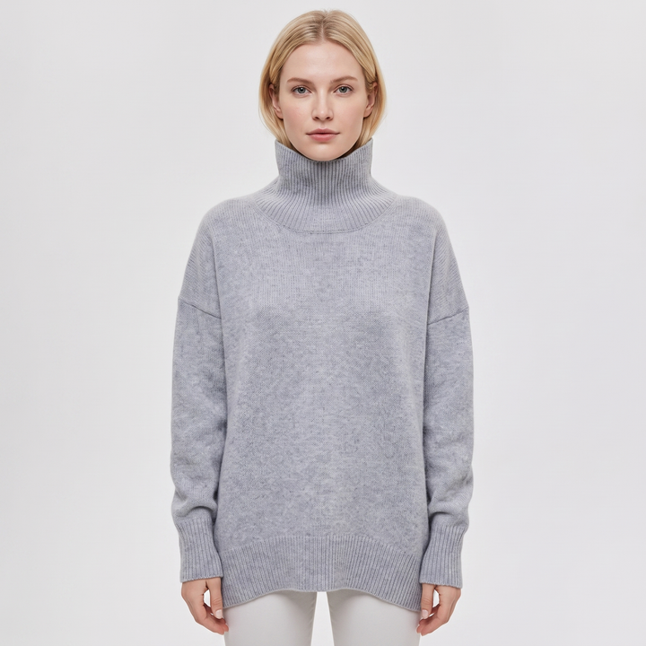 Women's Turtleneck Sweater Short Sleeve Oversized Knit Pullover