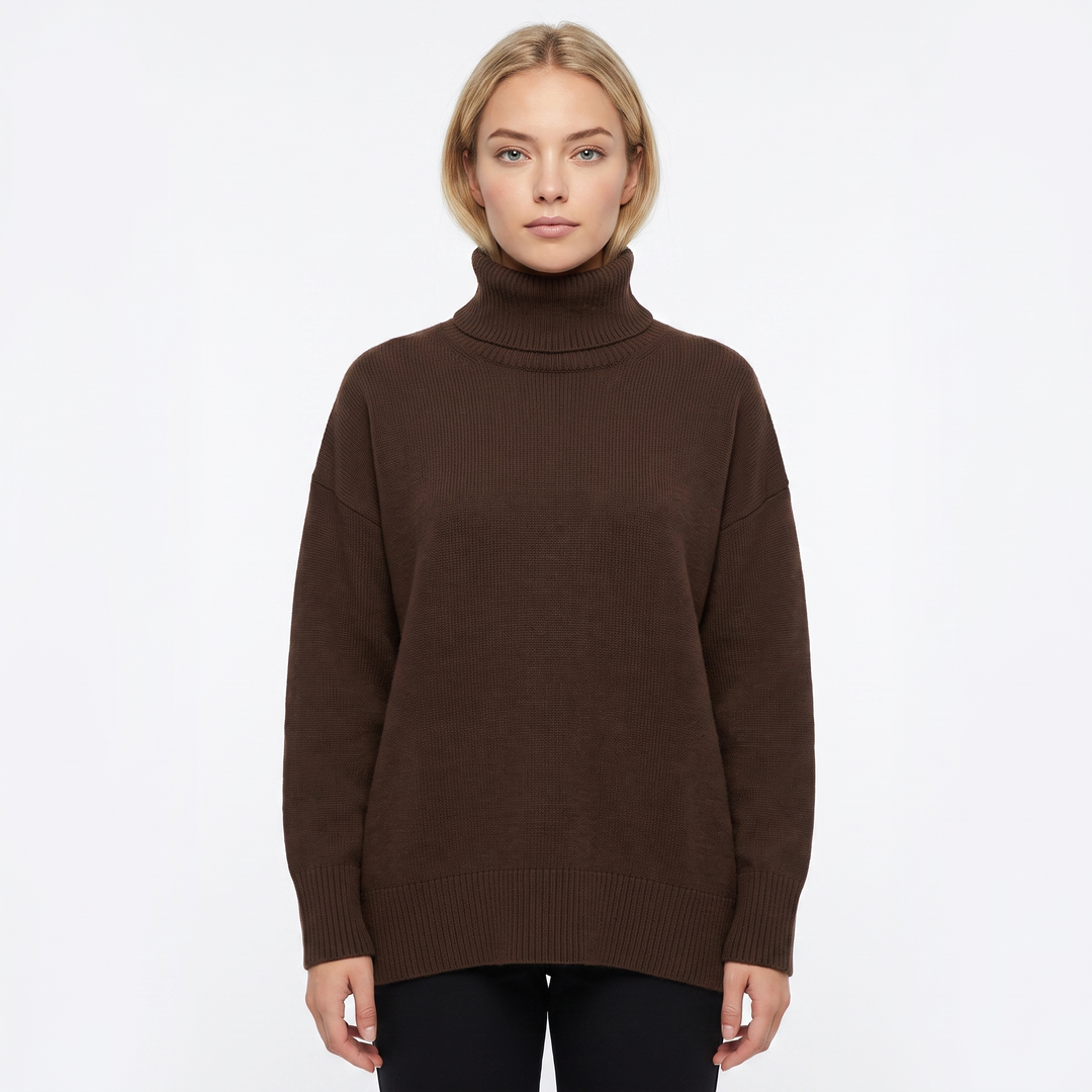 Women's Turtleneck Sweater Short Sleeve Oversized Knit Pullover