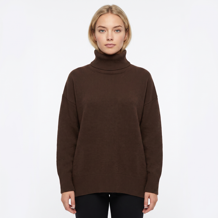 Women's Turtleneck Sweater Short Sleeve Oversized Knit Pullover