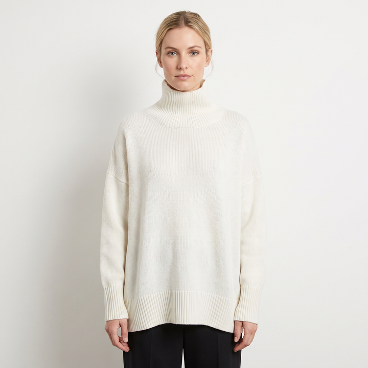 Women's Turtleneck Sweater Short Sleeve Oversized Knit Pullover