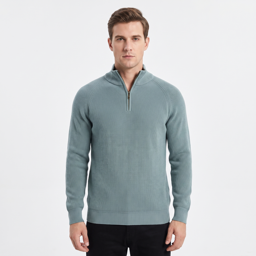 Men's Quarter Zip Sweater Cotton Knit Stand Collar Pullover
