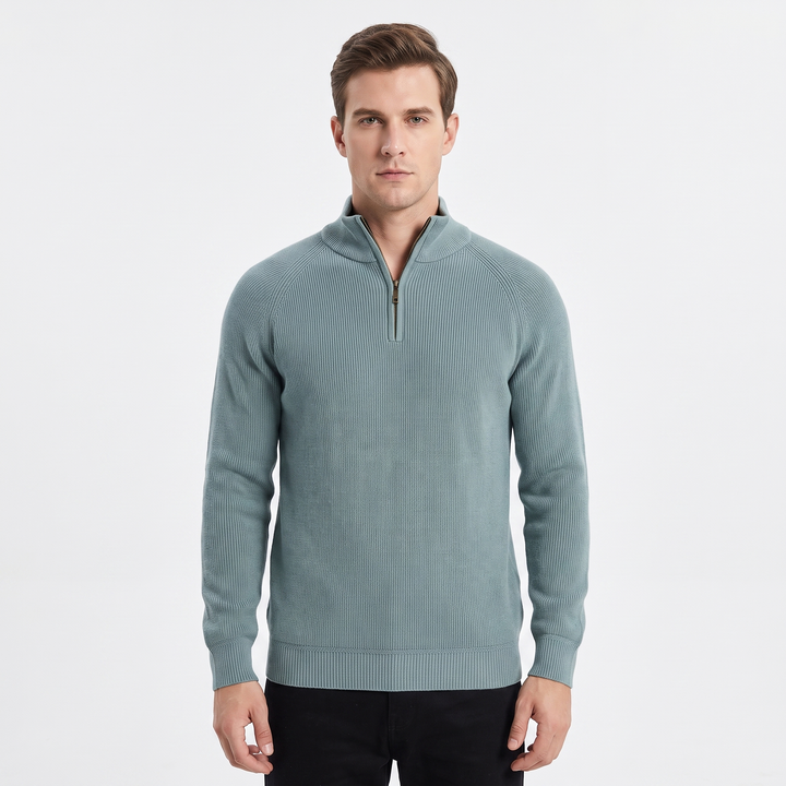 Men's Quarter Zip Sweater Cotton Knit Stand Collar Pullover