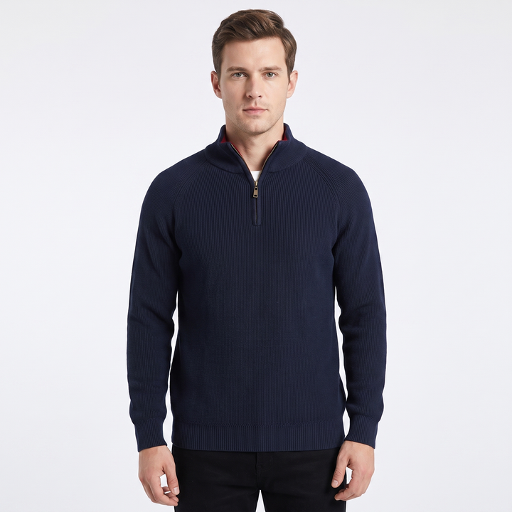 Men's Quarter Zip Sweater Cotton Knit Stand Collar Pullover