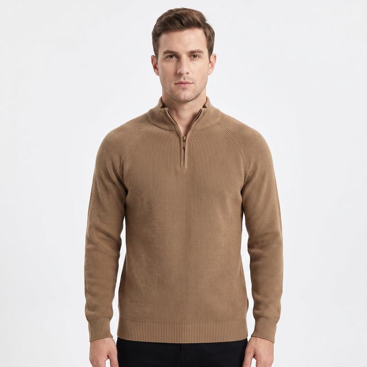 Men's Quarter Zip Sweater Cotton Knit Stand Collar Pullover