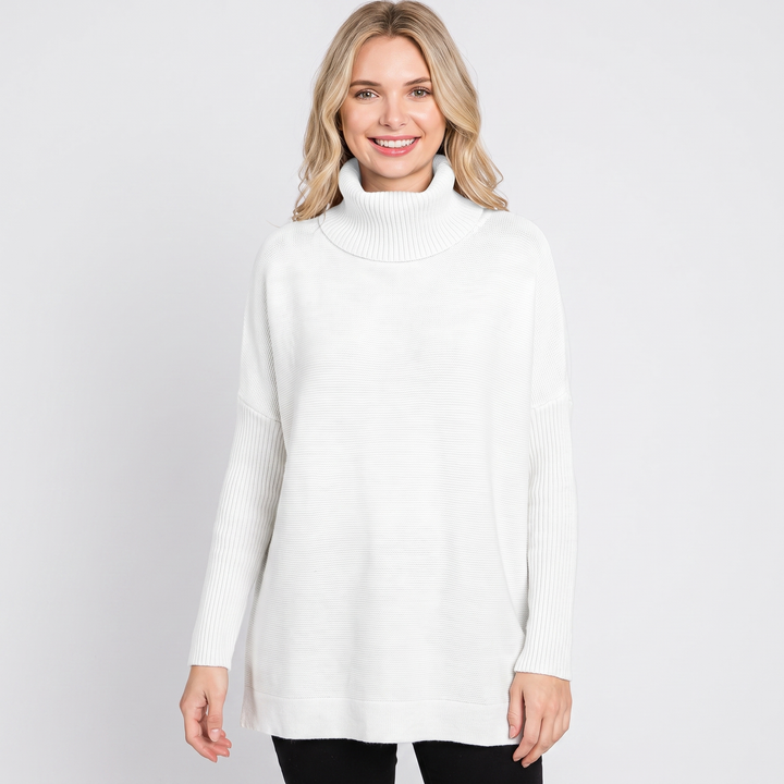 Women's Oversized Turtleneck Sweater Long Sleeve Side Slit Tunic