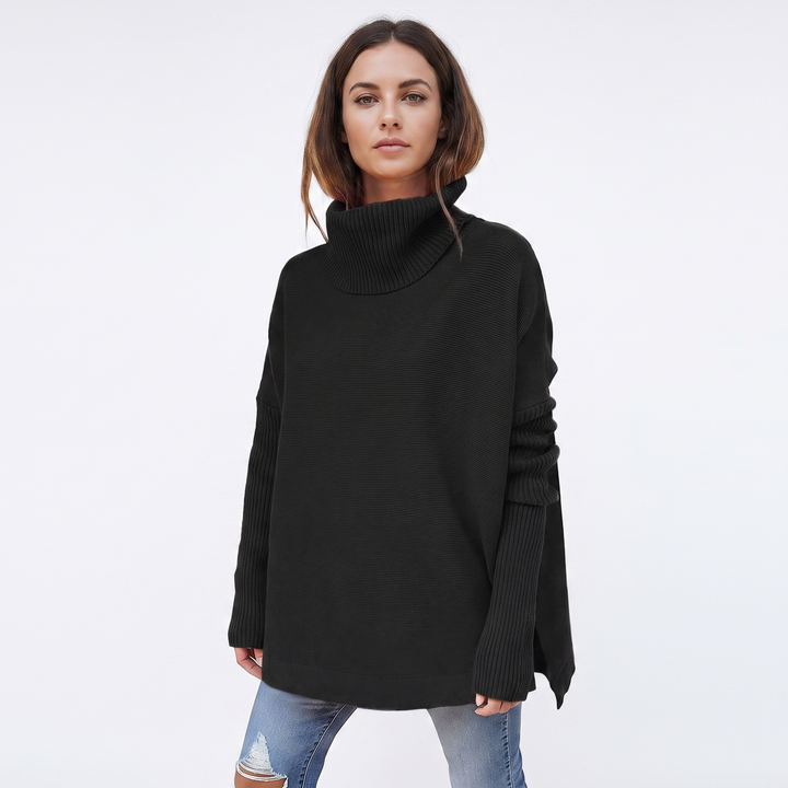 Women's Oversized Turtleneck Sweater Long Sleeve Side Slit Tunic