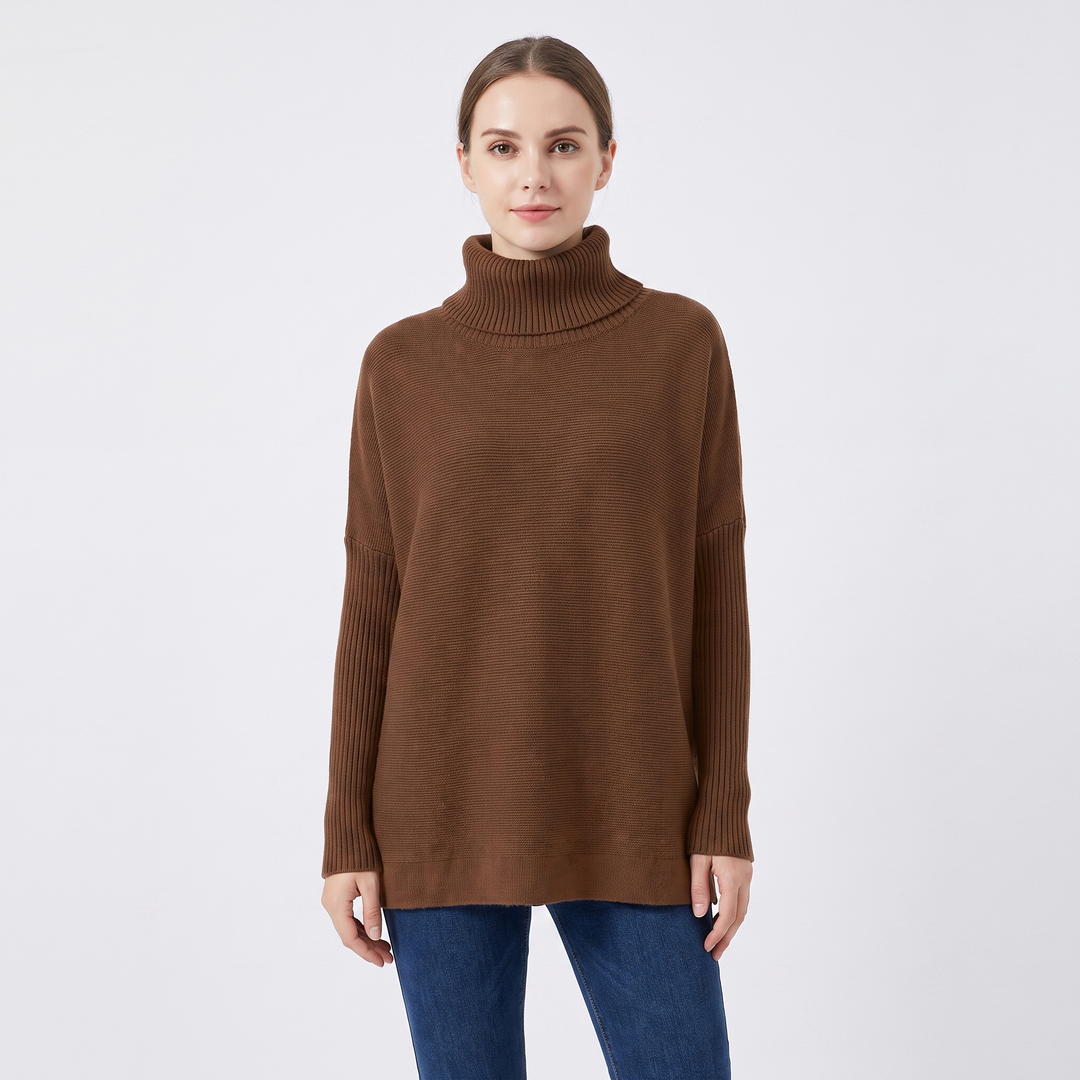 Women's Oversized Turtleneck Sweater Long Sleeve Side Slit Tunic