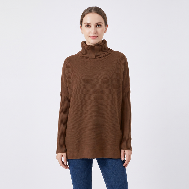 Women's Oversized Turtleneck Sweater Long Sleeve Side Slit Tunic