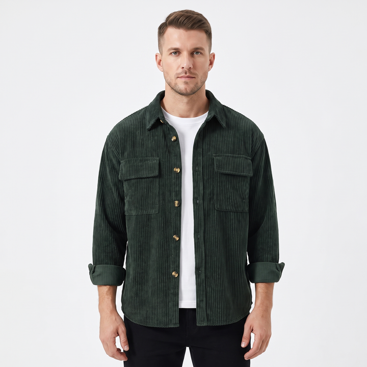 Men's Corduroy Overshirt Button Front Jacket With Chest Pockets