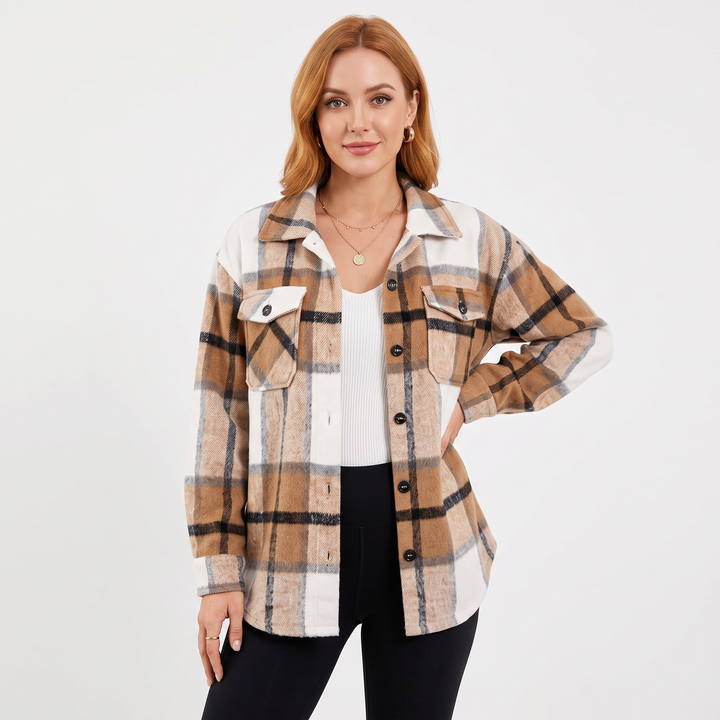 Women's Plaid Shacket Oversized Button Front Flannel Jacket