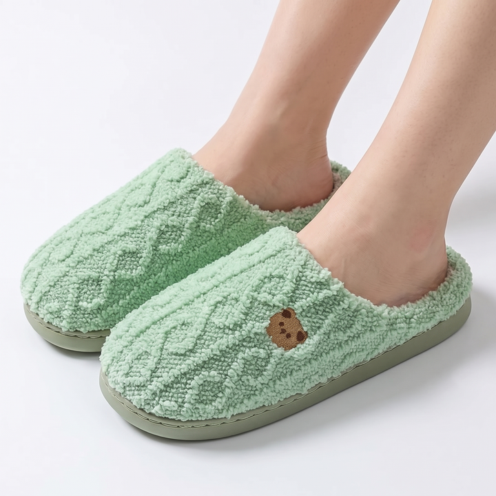 Unisex Cable Knit Slippers Fluffy Fleece Lined House Slippers