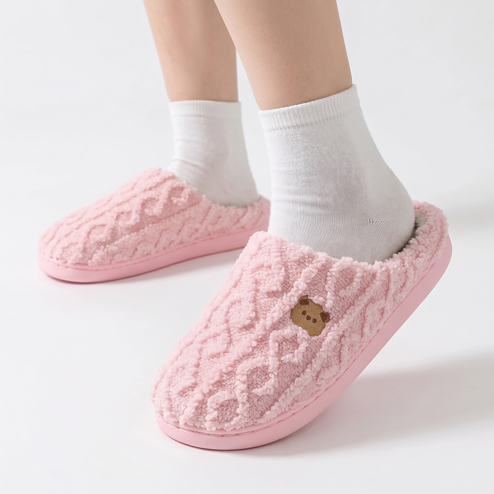 Unisex Cable Knit Slippers Fluffy Fleece Lined House Slippers