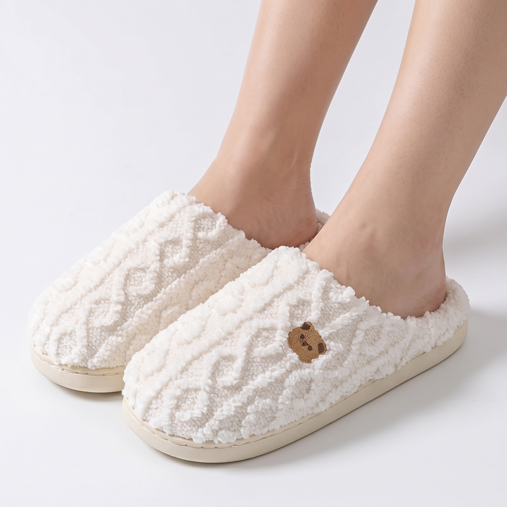 Unisex Cable Knit Slippers Fluffy Fleece Lined House Slippers
