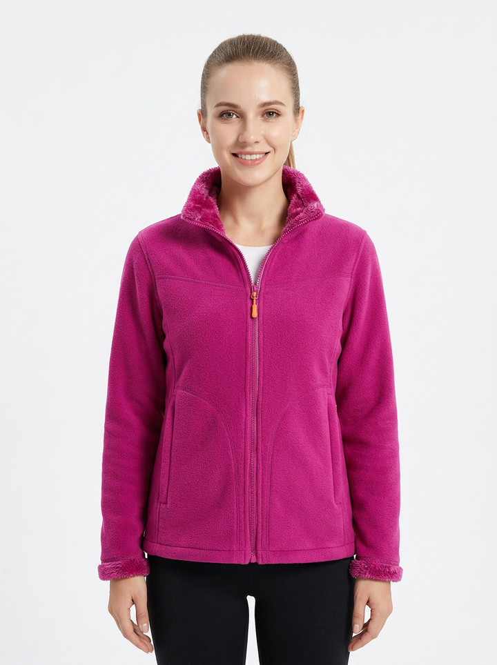 Women's Fleece Jacket Sherpa-Lined Stand Collar Zip-Up Coat