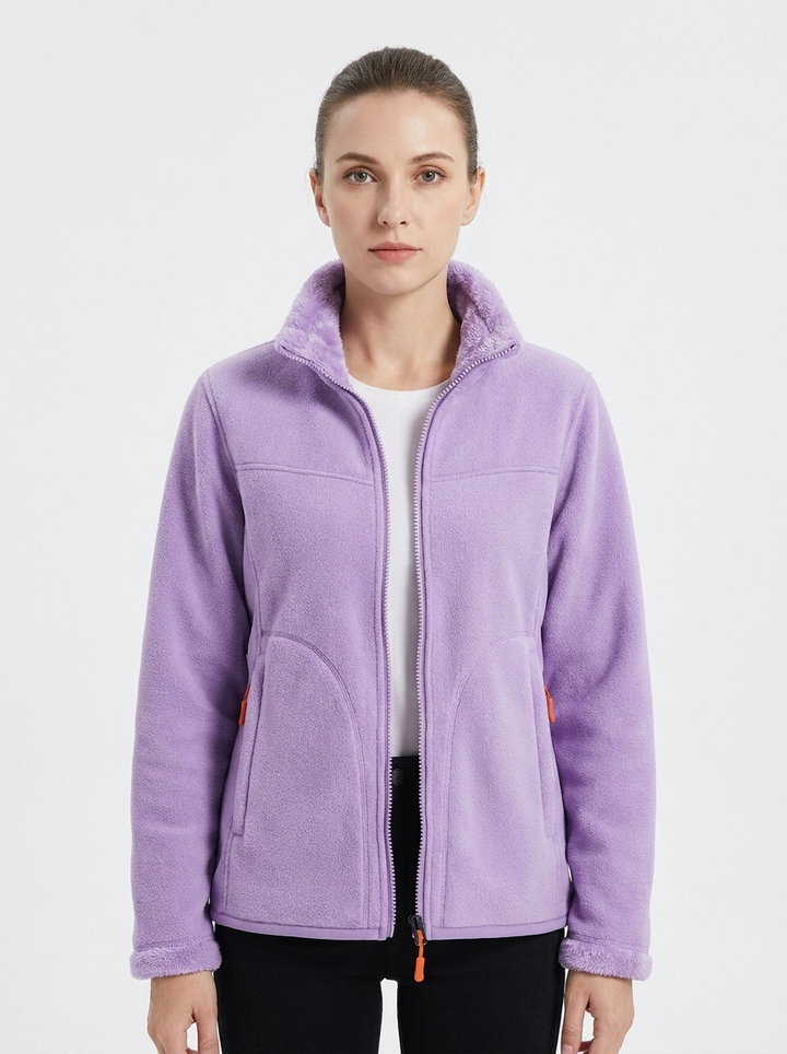 Women's Fleece Jacket Sherpa-Lined Stand Collar Zip-Up Coat