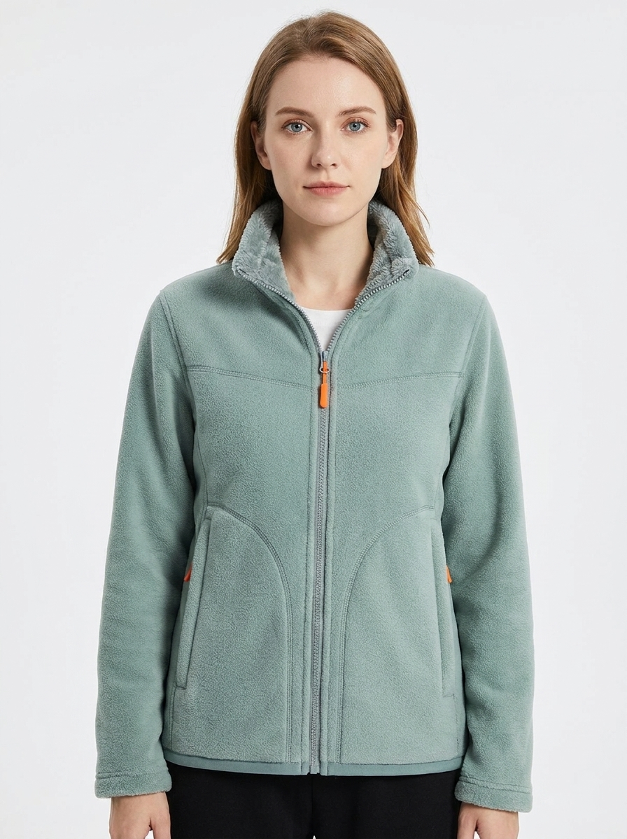 Women's Fleece Jacket Sherpa-Lined Stand Collar Zip-Up Coat