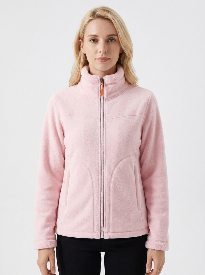 Women's Fleece Jacket Sherpa-Lined Stand Collar Zip-Up Coat
