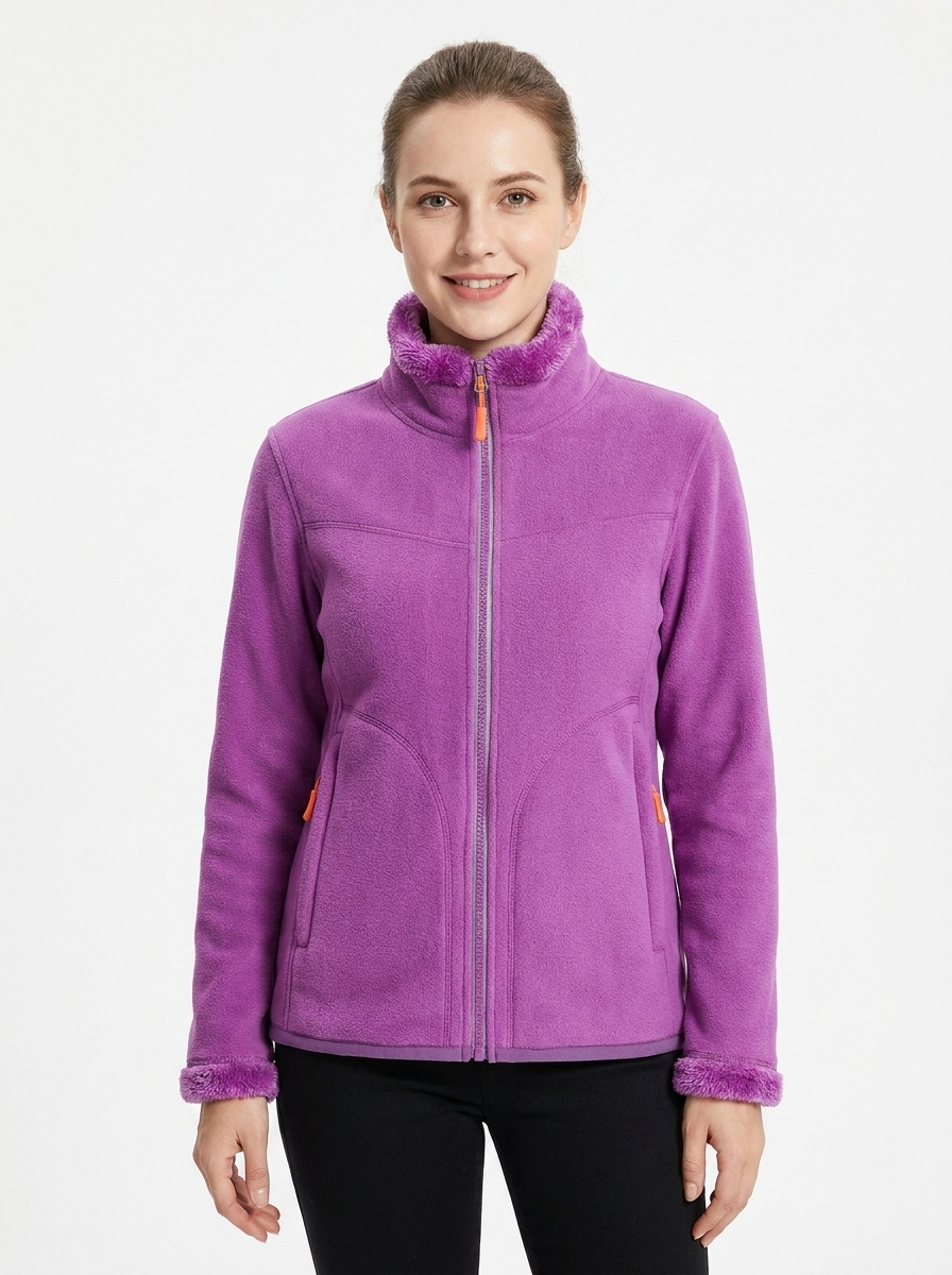 Women's Fleece Jacket Sherpa-Lined Stand Collar Zip-Up Coat