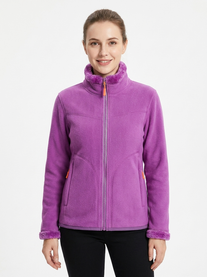 Women's Fleece Jacket Sherpa-Lined Stand Collar Zip-Up Coat
