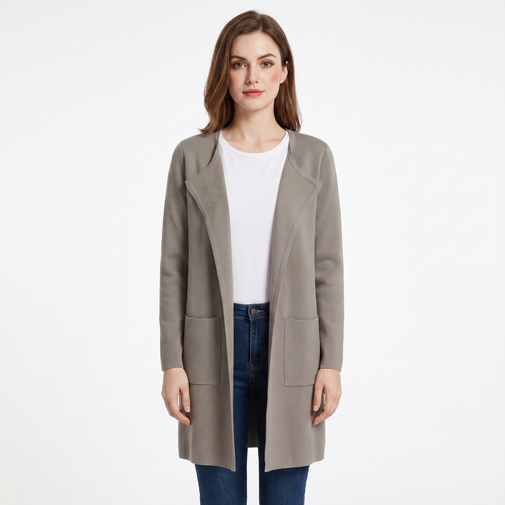 Women's Longline Open Front Cardigan Knit Coat With Pockets