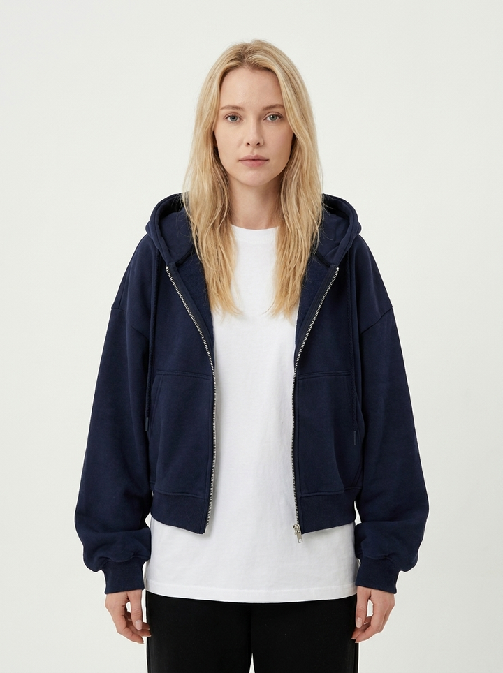Women's Zip-Up Hoodie Cropped Oversized Fleece Sweatshirt