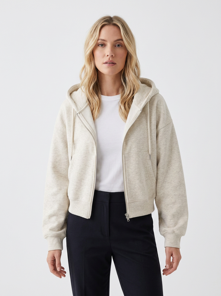 Women's Zip-Up Hoodie Cropped Oversized Fleece Sweatshirt