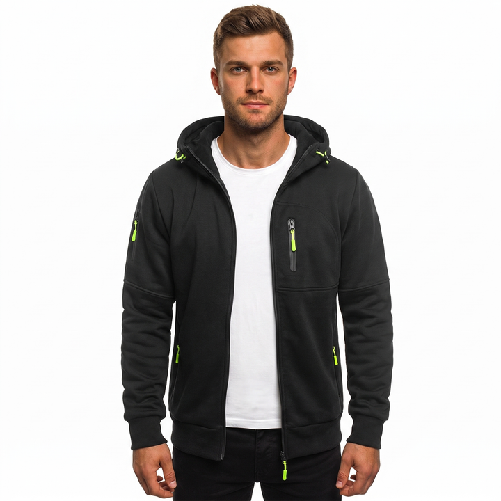Men's Zip Up Hoodie Multi Pocket Fleece Athletic Sweatshirt Jacket