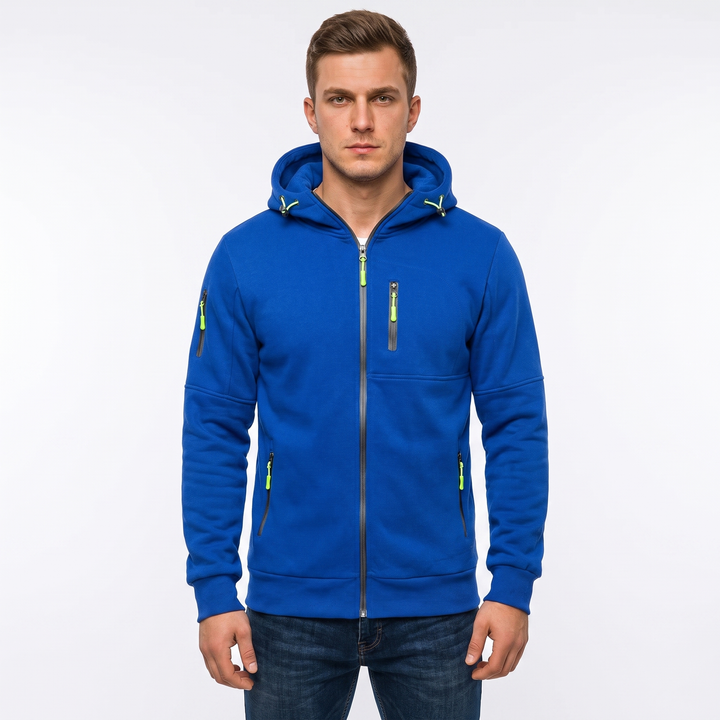 Men's Zip Up Hoodie Multi Pocket Fleece Athletic Sweatshirt Jacket