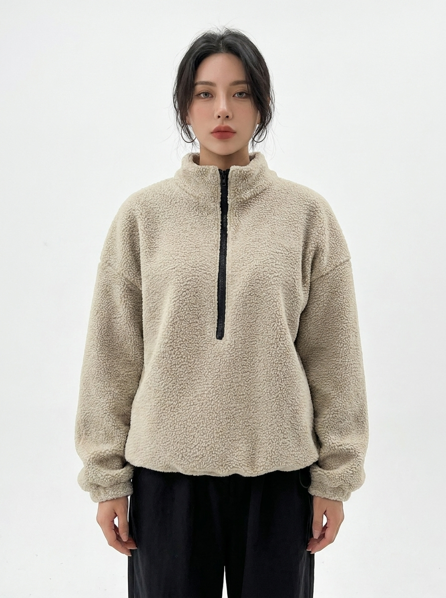 Women's Sherpa Fleece Pullover Quarter-Zip Oversized Sweatshirt