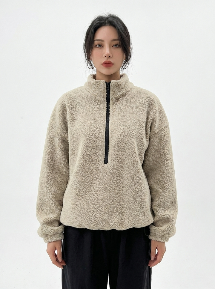 Women's Sherpa Fleece Pullover Quarter-Zip Oversized Sweatshirt