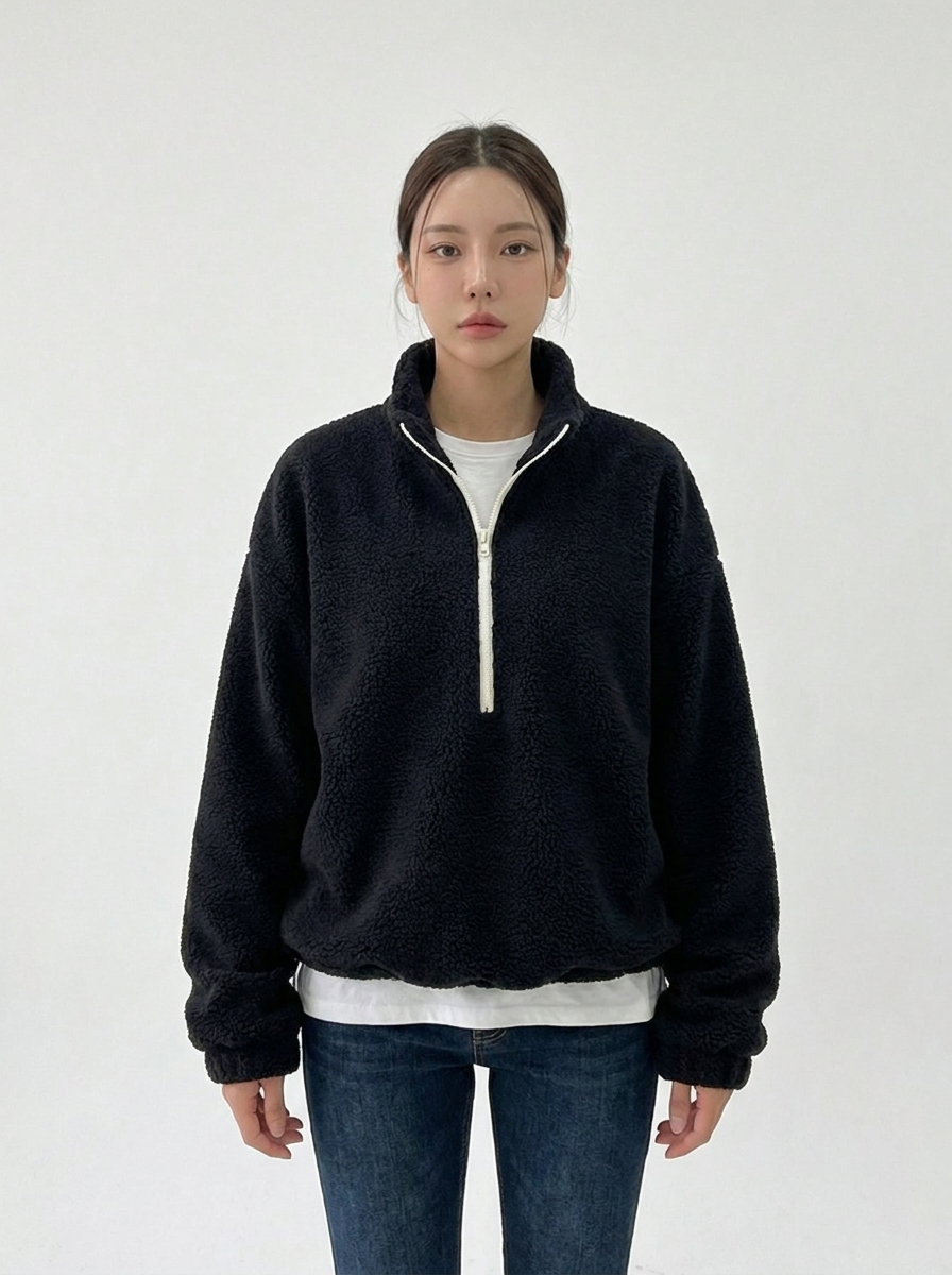 Women's Sherpa Fleece Pullover Quarter-Zip Oversized Sweatshirt