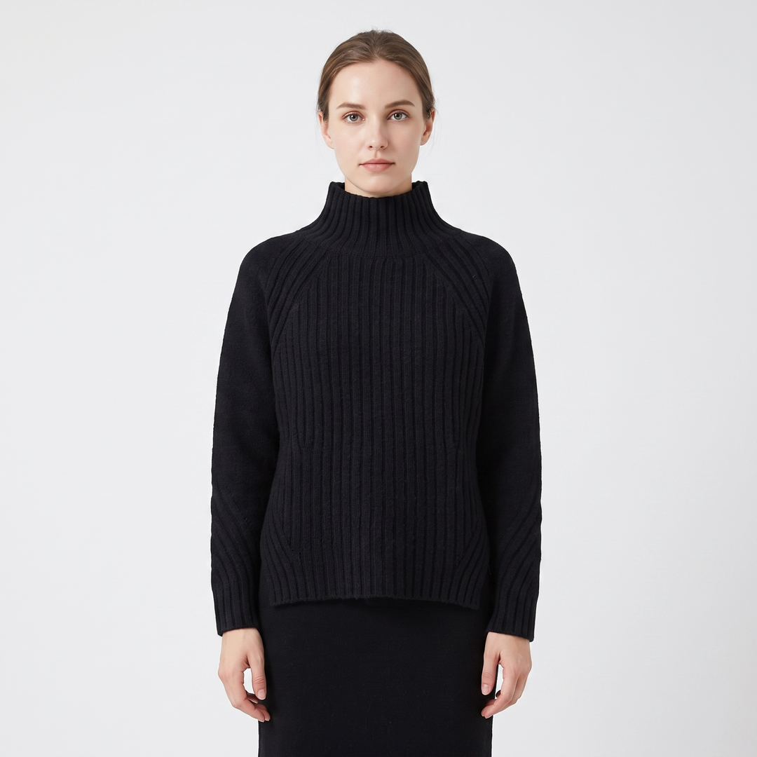 Women's Ribbed Knit Sweater Mock Neck Long Sleeve Pullover