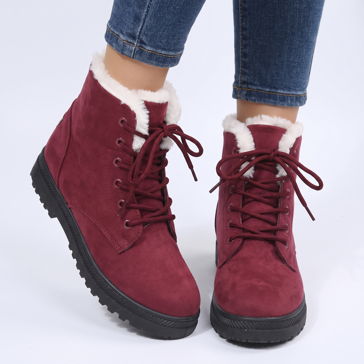 Women's Fur Lined Snow Boots Lace-Up Suede Ankle Winter Boots
