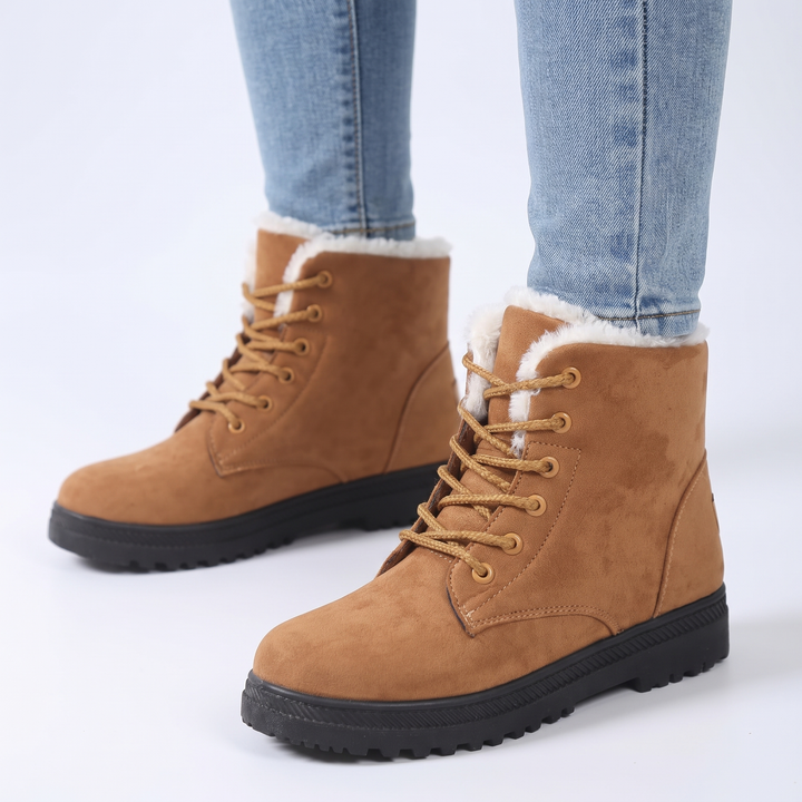 Women's Fur Lined Snow Boots Lace-Up Suede Ankle Winter Boots