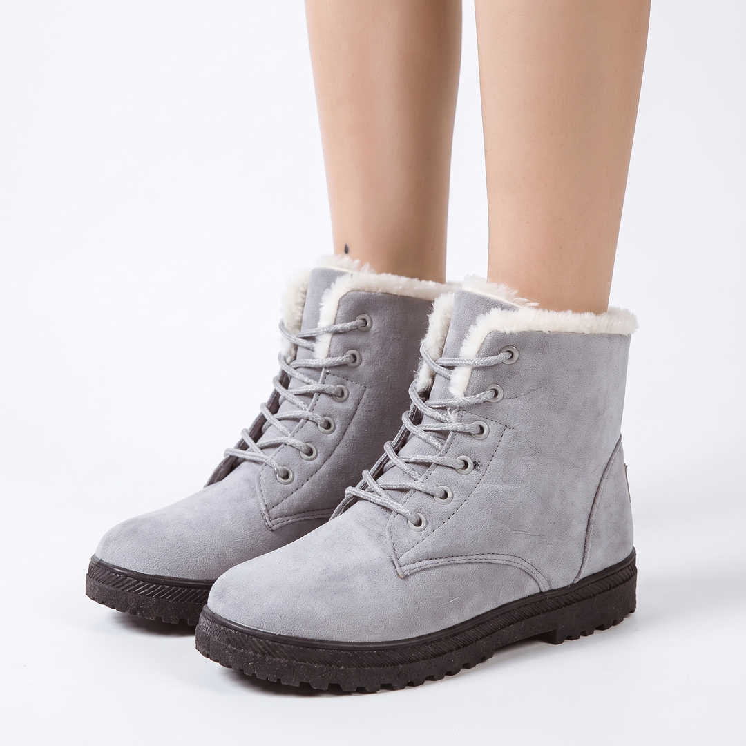 Women's Fur Lined Snow Boots Lace-Up Suede Ankle Winter Boots