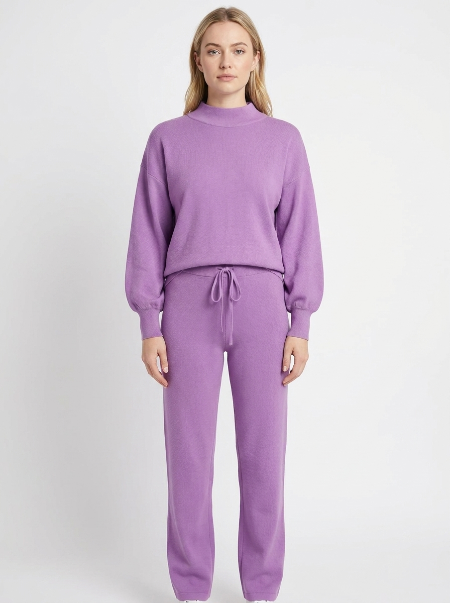 Women's Two-Piece Lounge Set Balloon Sleeve Top Drawstring Pants