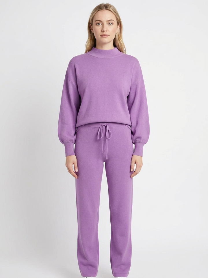 Women's Two-Piece Lounge Set Balloon Sleeve Top Drawstring Pants
