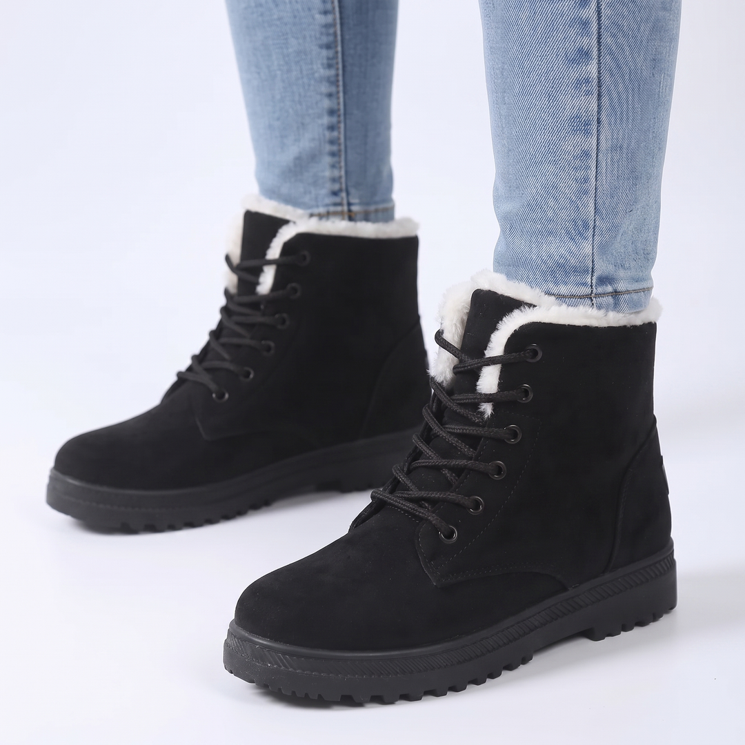 Women's Fur Lined Snow Boots Lace-Up Suede Ankle Winter Boots