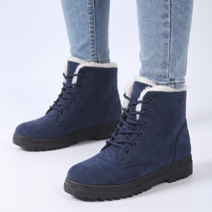 Women's Fur Lined Snow Boots Lace-Up Suede Ankle Winter Boots