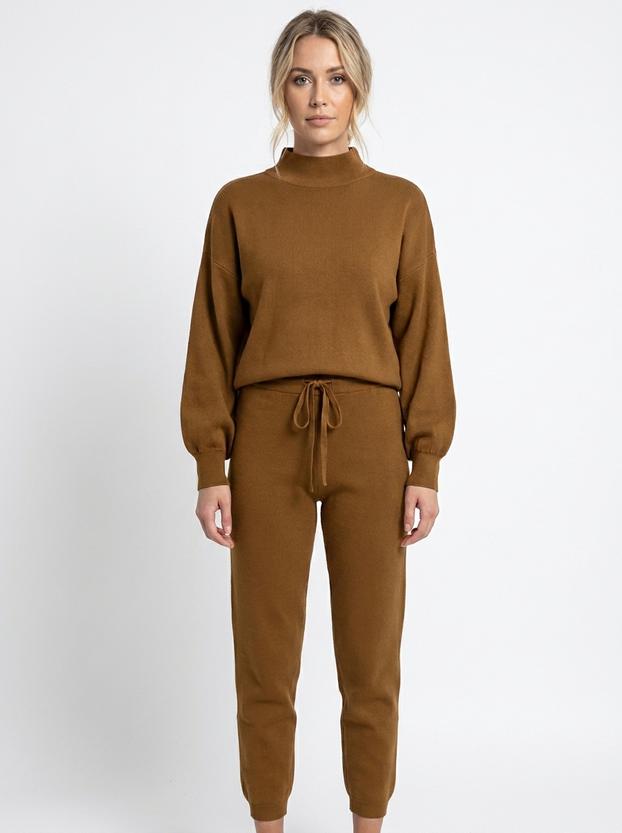 Women's Two-Piece Lounge Set Balloon Sleeve Top Drawstring Pants