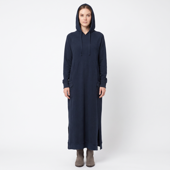 Women's Maxi Hoodie Dress Long Sleeve Fleece Sweatshirt Dress