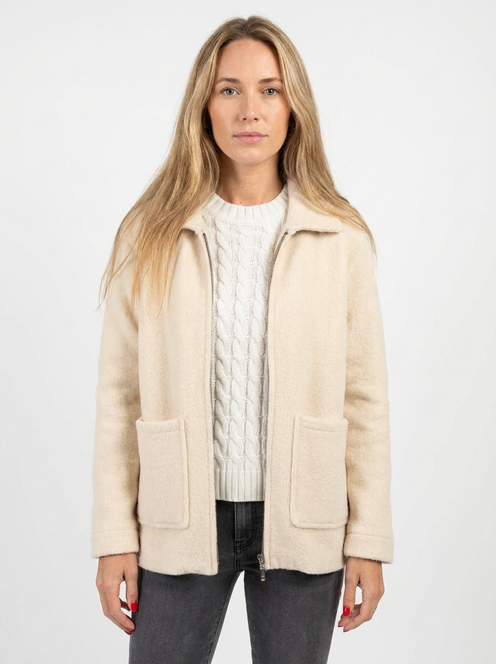 Women's Wool Blend Jacket Notched Collar Zip-Front Casual Coat