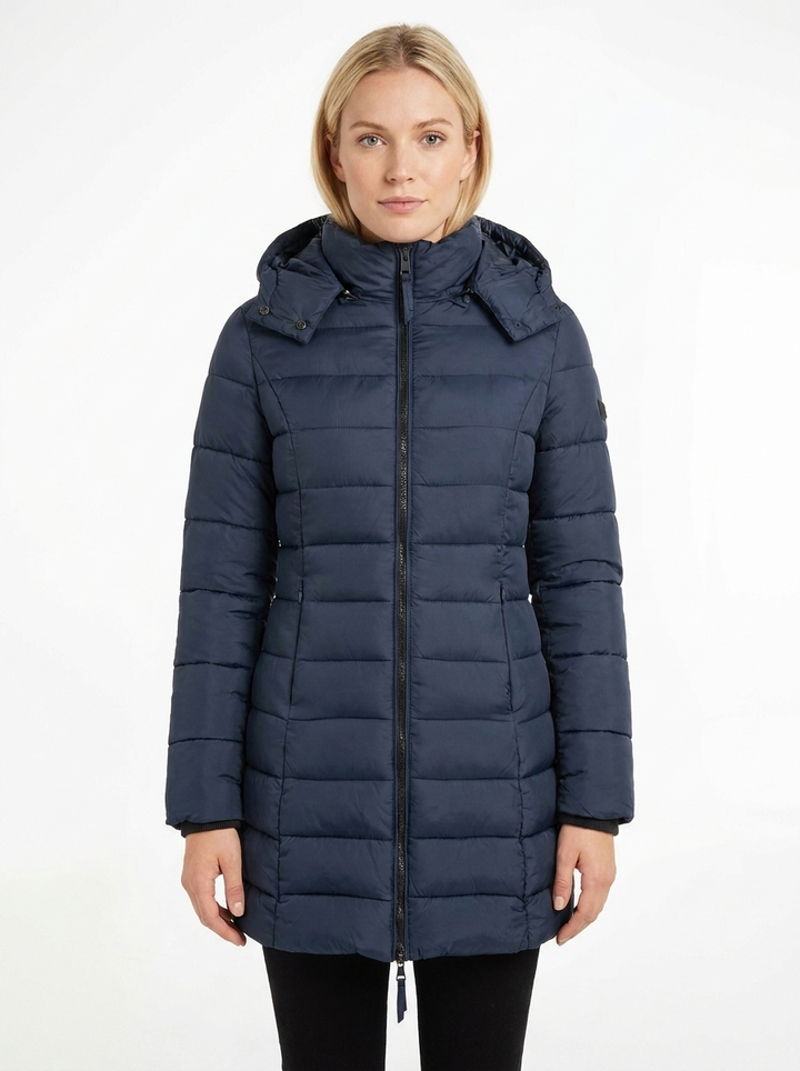 Women's Puffer Jacket Hooded Quilted Mid-Length Winter Coat