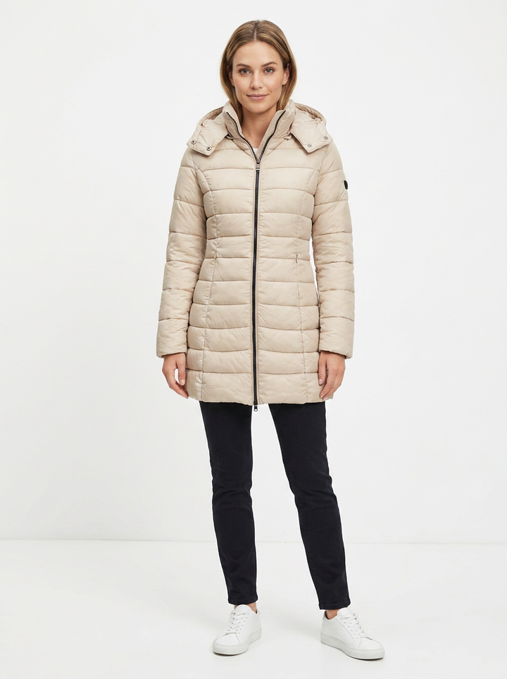 Women's Puffer Jacket Hooded Quilted Mid-Length Winter Coat