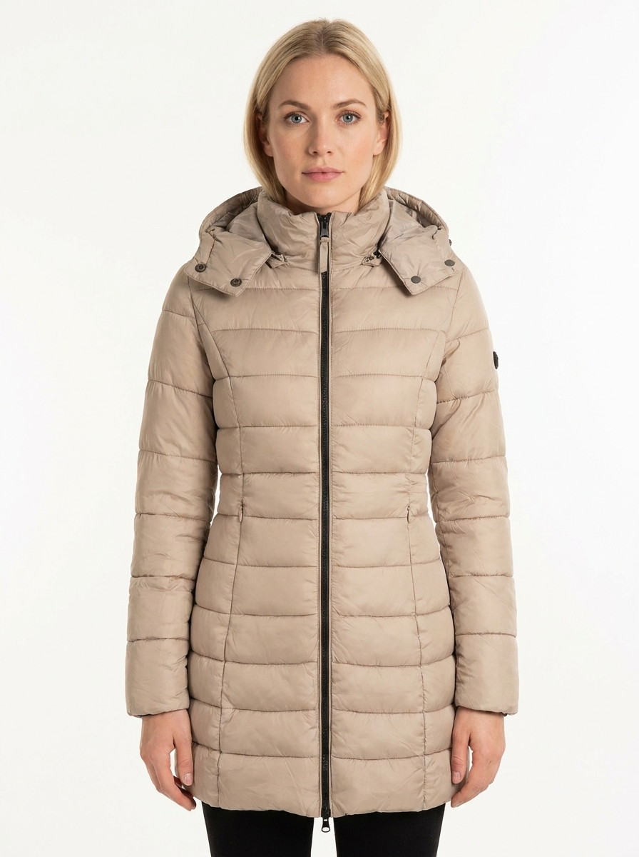 Women's Puffer Jacket Hooded Quilted Mid-Length Winter Coat
