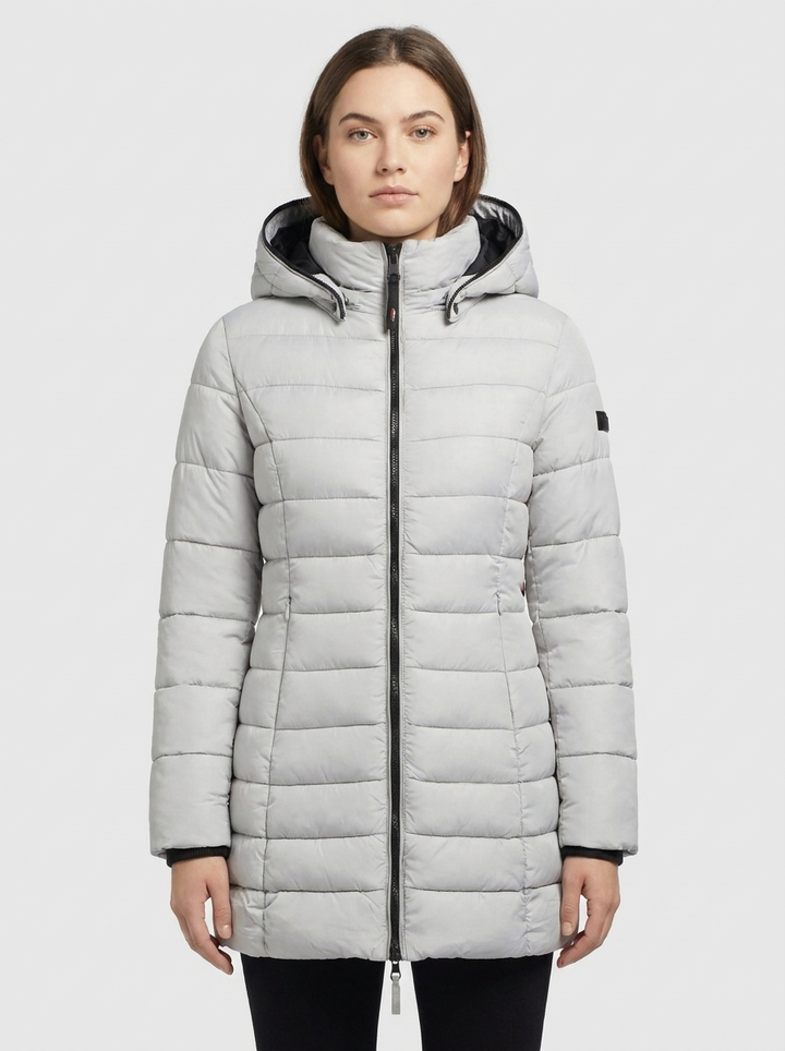 Women's Puffer Jacket Hooded Quilted Mid-Length Winter Coat